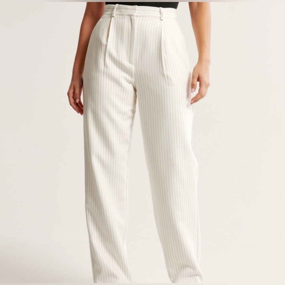 Abercrombie & Fitch Curve Love Sloane Tailored Pant White Stripe